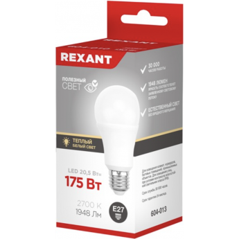 Лампа светодиодная REXANT Груша A60 15,5Вт E27 1473Лм 6500K холодный свет Лампа светодиодная REXANT Груша A60 15,5Вт E27 1473Лм 6500K холодный свет