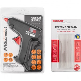 Набор для творчества REXANT ПК01 пистолет 15 Вт, стержни 7 мм