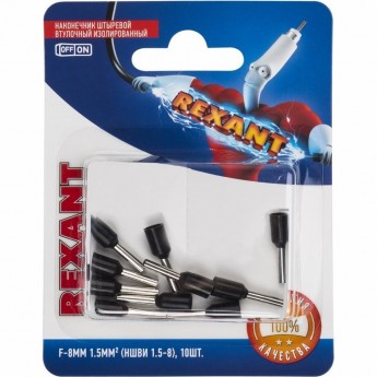 Наконечник штыревой REXANT втулочный изолированный F-8 мм 1.5 мм² (НШВи 1.5-8 / Е 1,5-8 / E1508) черный (в упак. 10 шт.) Наконечник штыревой REXANT втулочный изолированный F-8 мм 1.5 мм² (НШВи 1.5-8 / Е 1,5-8 / E1508) черный (в упак. 10 шт.)