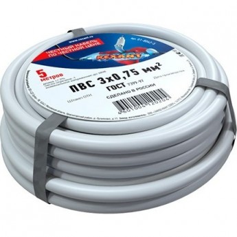 Провод REXANT ПВС 3x0.75 мм² соединительный белый 5 м Провод REXANT ПВС 3x0.75 мм² соединительный белый 5 м