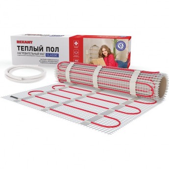 Теплый пол, нагревательный мат REXANT CLASSIC RNX-12-1800, двухжильный, с экраном, площадь 12 м², 0.5х24 м, 1800 Вт Теплый пол, нагревательный мат REXANT CLASSIC RNX-12-1800, двухжильный, с экраном, площадь 12 м², 0.5х24 м, 1800 Вт